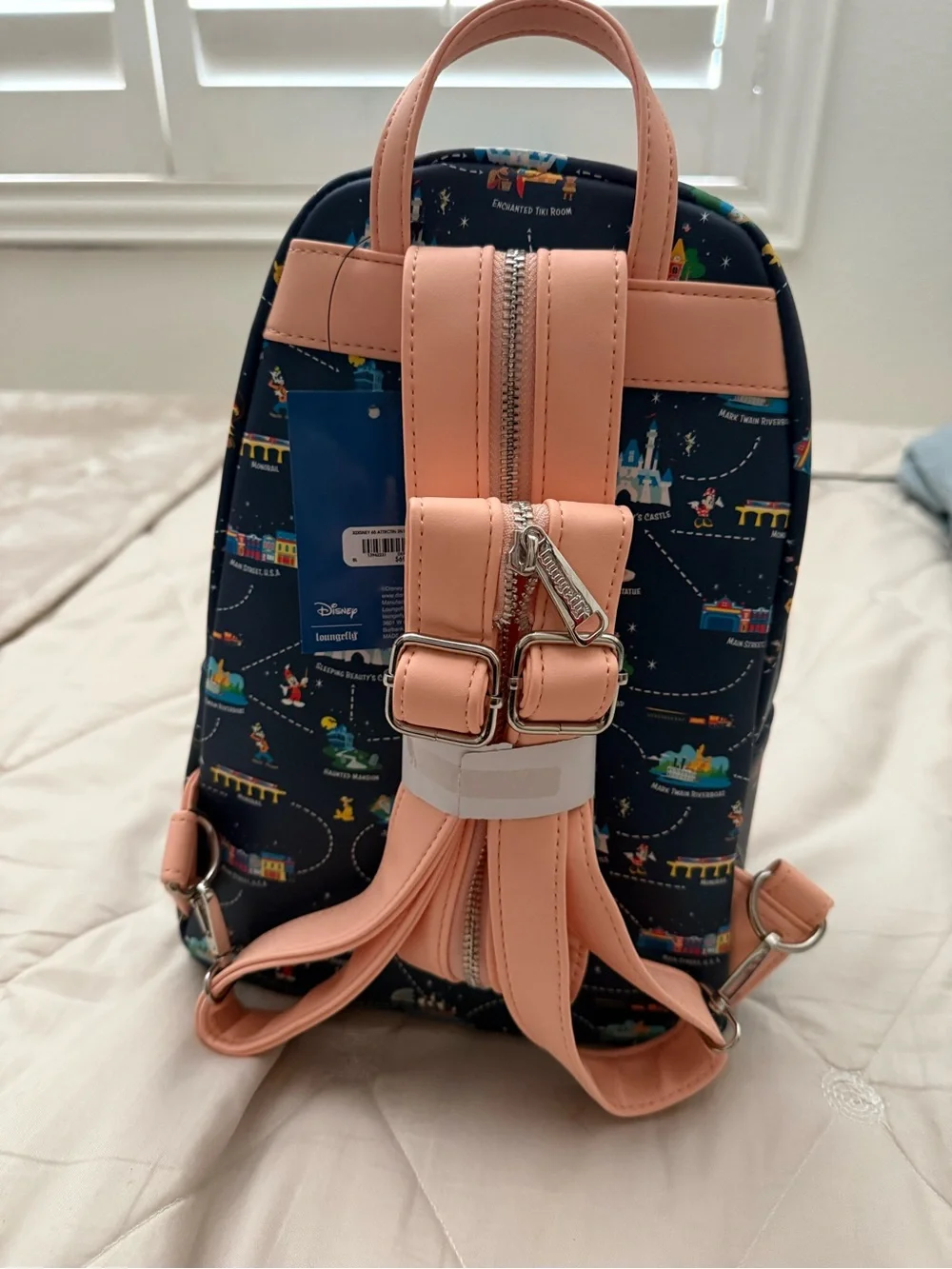 Loungefly Navy Disney 65th Anniversary Parks Map Mini Backpack with Pink Trim